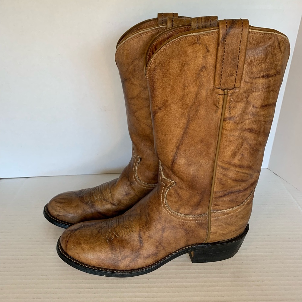 Tony Lama Marbled Brown Leather Western Cowboy Boots Kids 3.5D Rodeo